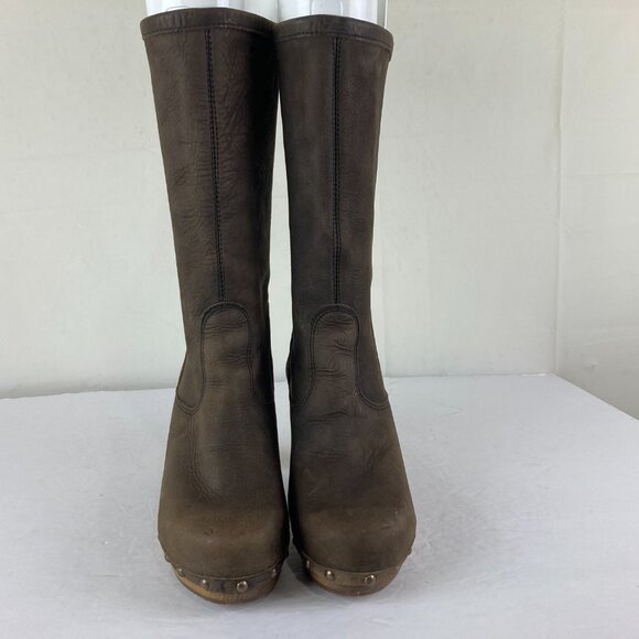 Sanita Womens sz 8 eu 39 Brown Leather Block Heel Mid Calf Studded Boots - Picture 2 of 9